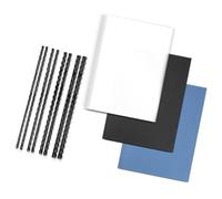 RAYSON Set di rilegatura a pettine, 40 pettini (6, 8, 10, 12 mm), 20 copertine in plastica trasparente (150 micron), 10 nere e 10 blu in pelle
