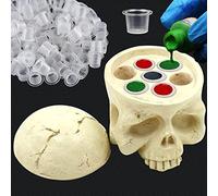 Rayyl 100pcs Tappi di Inchiostro del Tatuaggi con 1 Supporto per Calamaio per Tatuaggi, Supporto per Tappo di Inchiostro Testa Teschio a 7 fori Tazze di Inchiostro per Tatuaggi Accessorio per Tatuaggi