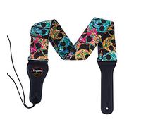Rayzm Tracolla per Chitarra/Cinghia Basso, Tracolla in Cotone per Chitarra Acustica/Elettrica/Basso Elettrico con portaplettri e Motivo Cool con Teschi, Superlarga 6.5cm per Adulti