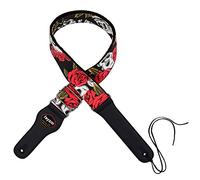 Rayzm Tracolla per Chitarra/Cinghia Basso, Tracolla in Cotone per Chitarra Acustica/Elettrica/Basso Elettrico con portaplettri e Motivo Cool con Teschi, Larghezza 5cm, Lunghezza Regolabile