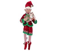 RAZ Imports Posable Christmas Elf, 40,6 cm di altezza, vestito in velluto rosso e verde con libro di Babbo Natale, collezione 2019 dei giochi di renne