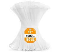 RAZCC - 1200 fascette stringicavo da 30,5 cm, in plastica bianca resistente, con resistenza alla trazione di 22,7 kg, fascette autobloccanti in nylon, gestione dei fili per interni ed esterni