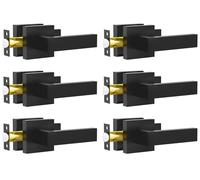RAZCC Leva per porta di passaggio, confezione da 6 maniglie per porte interne nere opache, per corridoio e armadio, maniglie quadrate per porte interne senza chiave, pomelli per porte laterali destra