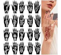 RAZET 20 Fogli Stencil per Tatuaggi per Mani, Modelli Autoadesivi per Palmi e Dita, Adesivi per Tatuaggio Temporaneo Indiano Arabo per Matrimoni e Feste
