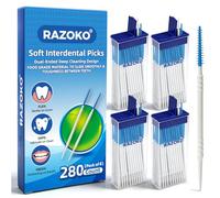 RAZOKO 280 scovolini interdentali con custodia, plettri a doppia estremità in morbido silicone per la pulizia dei denti, plettro dentale strutturato per bretelle, ponti e impianti, 4 confezioni da 70
