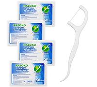 RAZOKO - Filo interdentale professionale ad alta resistenza, confezione da 4 (200 pezzi) con custodia portatile e plettri dentali perfetti per famiglia, hotel, viaggi