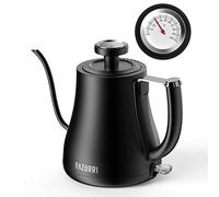 Razorri Bollitore Elettrico per Caffè a Collo di Cigno, Termometro per Bollitore per Caffè in Acciaio Inossidabile da 0,7 Litri sul Coperchio Bollitore per Acqua Calda Acqua Calda Cordless 1000 W Nero