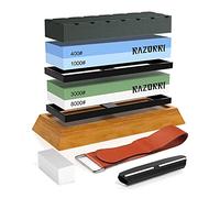 Razorri Solido S3 set di pietre da affilare con base ergonomica in bambù - Pietre abrasive double-face con grana 400/1000, pietre appiattite3000/8000, strisce in pelle, guida angolare (Piatta Base)