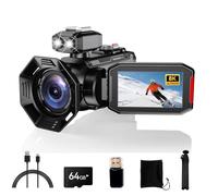 RAZPLYN Videocamera 8K, UHD, 64 MP, Vlogging, per YouTube, con schermo flip da 3" a 270°, zoom 18X, WiFi, webcam, scheda 64 GB, batteria integrata da 2500 mAh, microfono (8 K, nero)