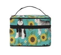 Razza di cane Schnauzer, motivo: Girasoli, Primavera Estate, Floreale, Borsa da viaggio per trucco da donna, Grande organizer per cosmetici