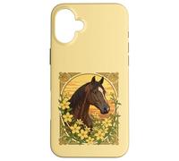 Razza di cavalli spagnoli circondata da fiori di gelsomino giallo Custodia per iPhone 16 Plus
