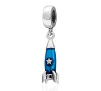 Razzo blu Charms, Fit Braccialetto di Compleanno Pandora, Perline in Argento Sterling 925 a Tema Spazio, Regalo per Astronauta/Ragazzo/Fidanzata