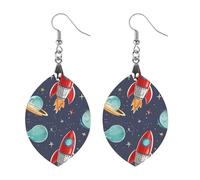 Razzo Clipart Space Ship Orecchini in legno gioielli regali, leggeri Vintage naturale pendenti in legno classico artistico ganci orecchini in legno per le donne, Love, In legno, Legno