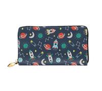 Razzo delle donne in pelle Clipart Space Ship Portafogli Porta carte di grande capacità Borsa da donna con slot per schede multiple Borsa lunga da donna con scomparto con cerniera 19 cm* 10,5 cm Borse