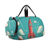 Razzo Spaziale Ad Acquerello Borsa Sportiva da Nuoto e Palestra con Scomparto per Scarpe Borsa da Viaggio per Il Fine Settimana Borsone per Ragazzi