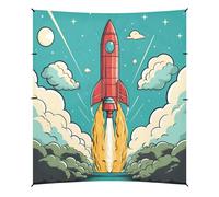 Razzo Spaziale Ad Acquerello Tenda da Spiaggia Facile da Montare,Parasole per Campeggio con Sacchi di Sabbia,Palette e Picchetti Ideale per Picnic