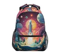 Razzo Spaziale Di Arte Dei Cartoni Animati Zaino Scolastico per Ragazze Ragazzi - Spallacci Regolabili e Comodi, Ampio con Multi-Tasche per Scuola Studenti