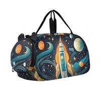 Razzo Spaziale Luna Borsa Sportiva da Nuoto e Palestra con Scomparto per Scarpe Borsa da Viaggio per Il Fine Settimana Borsone per Ragazzi