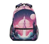 Razzo Spaziale Rosa Zaino Scolastico per Ragazze Ragazzi - Spallacci Regolabili e Comodi, Ampio con Multi-Tasche per Scuola Studenti