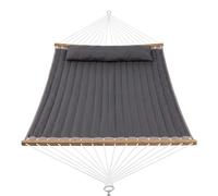 RBFGYIOP Amaca Matrimoniale da Giardino per 2 Persone - Tessuto Imbottito, Barra in Legno, Cuscino Rimovibile, Tasche - Grigio Scuro - 350cm