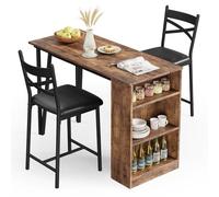 RBFGYIOP Compatto e Salvaspazio Set da Pranzo 3 Pezzi per 2 Persone - Tavolo Bar Estensibile con 3 Ripiani Portaoggetti - 2 Sgabelli Imbottiti - Ideale per Cucina, Piccoli Spazi, Appartamento - Stile