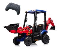 RBFGYIOP Escavatore Elettrico 4 in 1 con Licenza JCB per Bambini 12V - Telecomando, Sedile Regolabile, Caricatore Frontale, Pneumatici EVA - Giocattolo Cavalcabile Trasformabile - Colore Rosso e Blu