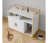 RBFGYIOP Mobiletto Copri Lettiera per Gatti Moderno in Legno - Ripiani e Telaio in Metallo - Design Multiuso con Ventilazione Laterale - Armadio Nascosto Compatibile con la Maggior Parte delle