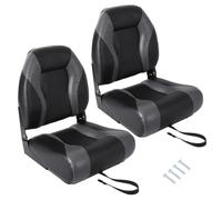 RBFGYIOP Set 2 Sedili Barca Pieghevoli Schienale Alto - Imbottitura Spessa Ergonomici - Telaio Resistente Impermeabili - Ideali per Pesca e Gite - Supporto Schiena - Colore: Coppia nero e grigio con