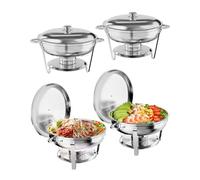 RBFGYIOP Set Chafing Dish Rotondo 5L/5QT Acciaio Inox - Scaldavivande Buffet Professionale con Coperchi, Vaschette, Supporti Combustibile, Utensili - Riutilizzabile, Impilabile - 4 Pezzi - Four-piece