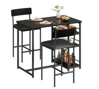RBFGYIOP Set Tavolo da Bar con 2 Sgabelli Imbottiti e Tavolo Alto con 3 Ripiani di Stoccaggio, Set Tavolo da Cucina Salvaspazio per Piccoli Spazi, Tavolo da Pranzo per Casa, Bistrò e Monolocale, Nero