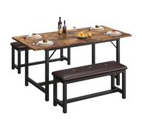 RBFGYIOP Set tavolo da pranzo estensibile 3 pezzi per 4-6 persone - Tavolo rettangolare 160cm con 2 panche imbottite - Struttura in metallo resistente - Design salvaspazio per sala da pranzo o