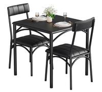 RBFGYIOP Set tavolo da pranzo industriale 3 pezzi per 2 persone - Tavolo quadrato compatto con 2 sedie imbottite in PU - Ideale per cucina, sala da pranzo o angolo colazione in spazi piccoli - Nero,
