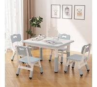 RBFGYIOP Set Tavolo e 4 Sedie per Bambini Regolabile - Piano Tipo Lavagna Facile da Pulire - Design Ergonomico Stabile Antiscivolo - Perfetto per Cameretta, Scuola Materna e Casa - Colore Grigio