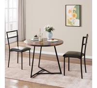 RBFGYIOP Tavolo da Pranzo Rotondo 3 Pezzi per 2 Persone - Design Moderno Compatto, 2 Sedie Imbottite con Tovagliette Resistenti al Calore - Struttura Metallo, Piano Effetto Marmo, Colore retrò