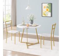 RBFGYIOP Tavolo da Pranzo Rotondo 3 Pezzi per 2 Persone - Design Moderno Compatto, 2 Sedie Imbottite con Tovagliette Resistenti al Calore - Struttura Metallo, Piano Effetto Marmo, Ideale Spazi Piccoli