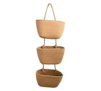 RC-BKKXXEAV Cestino portaoggetti da Parete a 3 Strati, Intrecciato a Mano, con Tasche Anti-Perforazione, Organizer Multiuso Montato(Coffee)