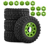 RC Pneumatici Auto Per Traxxas Per Arrma Per Senton Per TRX4 Per Slash 1/10 4PCS Ruote Percorsi Brevi Pneumatici RC Truck Con Adattatori Esagonali 12 14 17mm Off Road(Green)