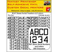 RC Vinile Adesivo Decalcomanie Raf Lettere Numeri 26mm Pre Cut FPRC898 Nero Matt