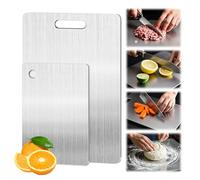 RCIDOS 2 Pezzi Tagliere In Acciaio Inox S304, Taglieri In Titanio Per Cucin, Doppio Lato Per Alimenti Senza Bpa (34 * 23&25 * 15cm)