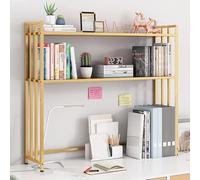 RCJCQSR Libreria da scrivania a 2 livelli, in metallo, organizer da scrivania per computer, espositore regolabile, organizer per casa, ufficio, dormitorio (dimensioni: 95 cm, colore: oro)