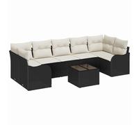 RCODSSK Garten-Sofaset 8-teilig mit Kissen Schwarz Creme | Modulares Poly-Rattan, Sicherheitsglas-Tisch, UV-beständig, wasserdichte Tasche, für Terrasse