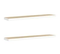 RCODSSK Schweberegale 2 Stk. Eichen-Optik Weiß 120x23,5x3,8 cm MDF | Wabenplatten-Design, Metallrahmen, Unsichtbare Befestigung, Für Bücher Und Deko