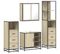 RCODSSK Set Bagno 4 Pezzi Sonoma Eiche Truciolato | Con Specchio, Mobile Lavabo Con Telaio Metallico, Montaggio A Parete, Per Piccoli Spazi