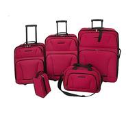 RCODSSK Set di 5 valigie da viaggio in tessuto blu con valigetta arrotolabile, tessuto blu e pratica borsa da viaggio, Colore: rosso, 51 x 35 x 18 cm, moderno
