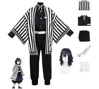 Rcrllya Costume cosplay da cacciatrice di demoni anime per Iguro Obanai Outfit festa di Halloween uniforme a righe kimono con parrucca (Obanai,S)