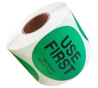 RCS Use First - 2 adesivi verdi per alimenti per cucina e ristorante, etichette per controllo inventario, testo bilingue, rotonde da 5 cm, 500 pezzi, facili da scrivere
