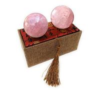 RCSTONE Sfere Baoding in quarzo rosa da 5,1 cm, palline per esercizi di salute e stress, per terapia delle mani, sollievo dallo stress ed esercizi, sfere in quarzo naturale, con custodia per il