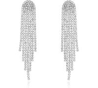 RCYF-Orecchini Lunghi con Nappa e Strass in Argento, Pendenti Anallergici per Donna - Regalo per Compleanno e Matrimoni