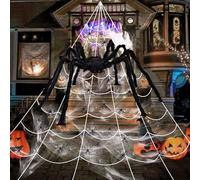 RCYHCY Ragnatela di Halloween, 7 * 5.5m Ragnatela Triangolare con 90cm Ragno Gigante 20 Mini Ragni 40 g Ragnatela, Halloween di Ragnatela Estensibile per Halloween Decorazioni Casa Stregata Feste
