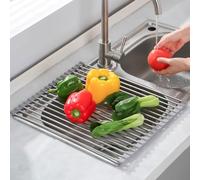 RCYONGQ Scolapiatti da Appoggio Inossidabile Scolapiatti Pieghevole Rimovibile Espandibile Salvaspazio Sopra il Lavello Della Cucina per Spugne, Tazza, Frutta, Verdura(37x30cm(15 tubes))